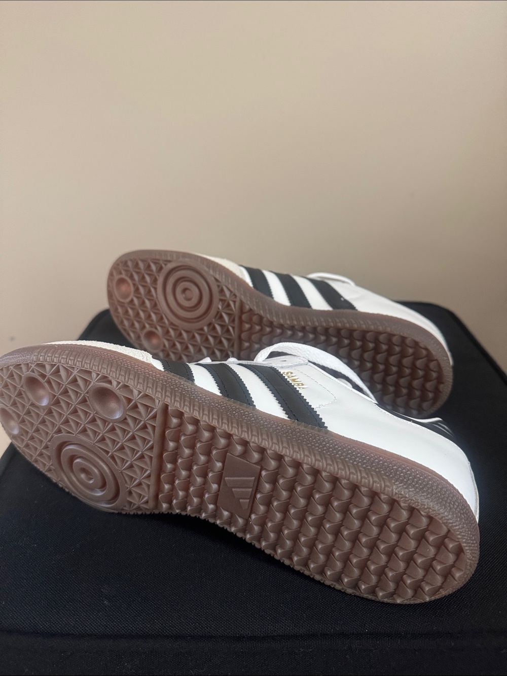 adidas Samba Sneakers in White with Black Stripes and Gum Sole - Picture 4 of 5
